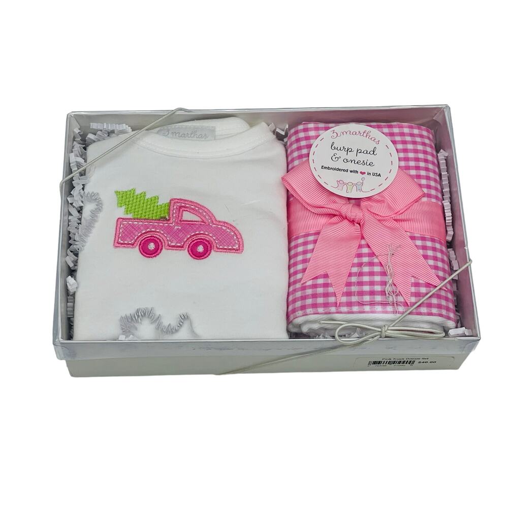 NWT 3 Marthas Burp Pad & Onesie Set in Pink Truck